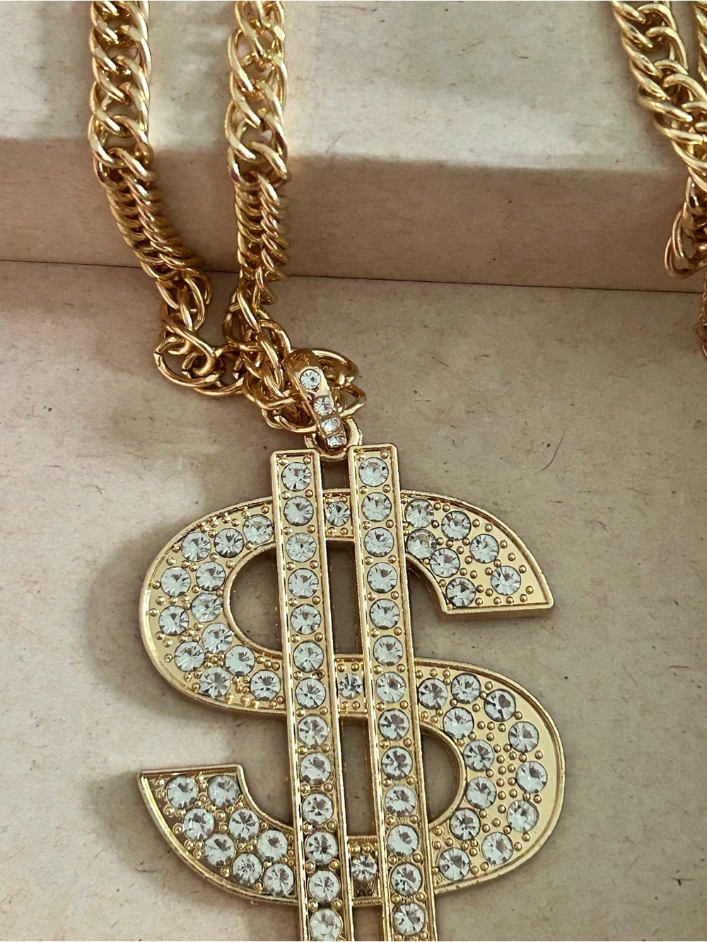 4/$100 money Gold-Tone Crystal Dollar Sign Pendant Necklace
